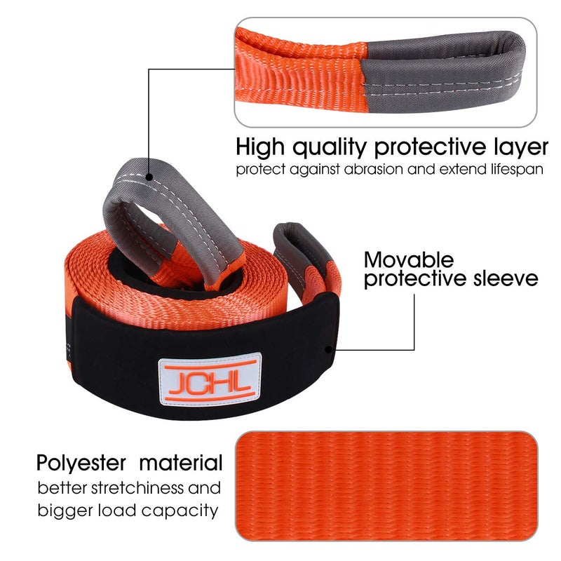JCHL Recovery Tow Strap Heavy Duty Polyester Recovery Strap 3" x20ft 35000LBS (18TON) Rated Capacity Off Road Towing Rope, Reinforced Loops, Protective Sleeves, Storage Bag Emergency Towing Rope - Image 3